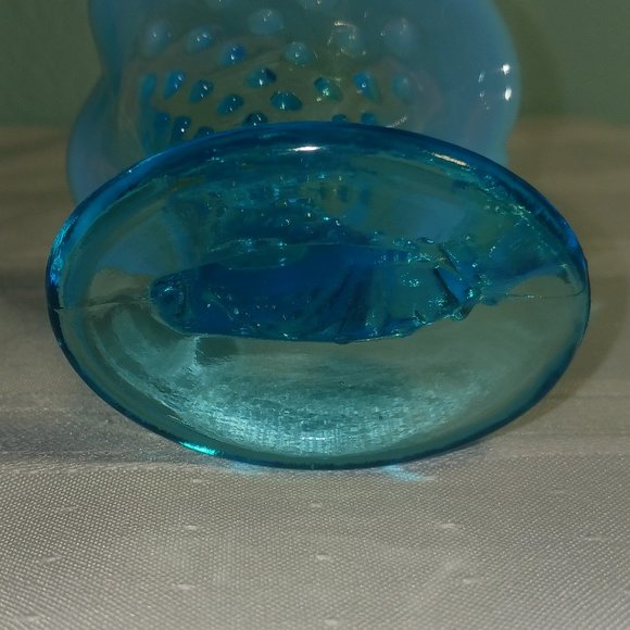 Vintage Fenton Hobnail Blue Opalescent Cornucopia Candle Holder ca. 1940 - 1942 - Picture 6 of 6